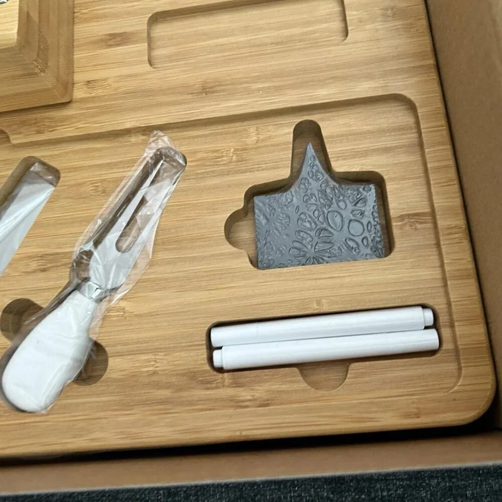 NEW Premium Bamboo Cheeseboard Cheese & Cracker Tray with Utensils